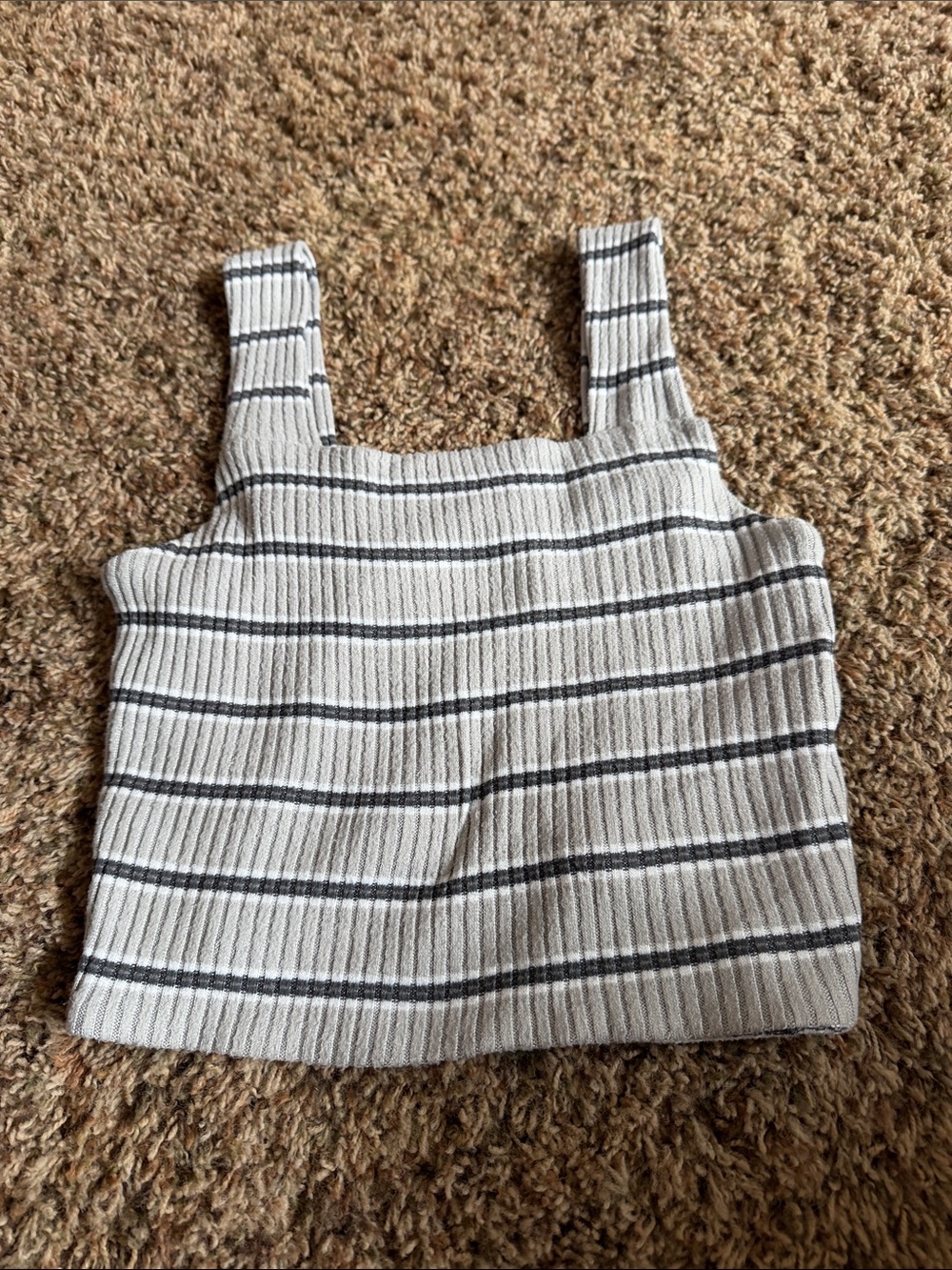 American Eagle Outfitters Ribbed Square-Neck Tank - Cream & Black